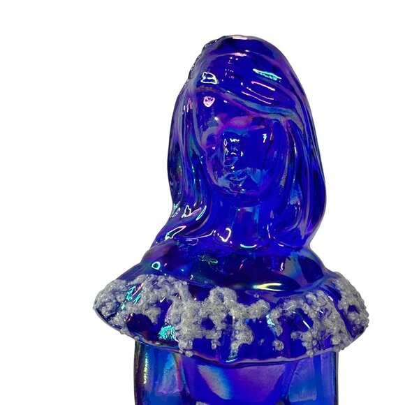 Fenton Bridesmaid Cobalt Blue Iridescent Glass Figurine Floral Artist Signed VTG - Picture 4 of 14